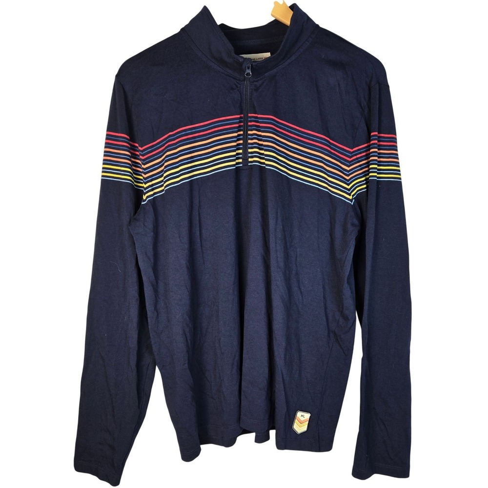 Marine Layer Archive Navy Rainbow Stripe Quarter Zip Pullover Large 14822